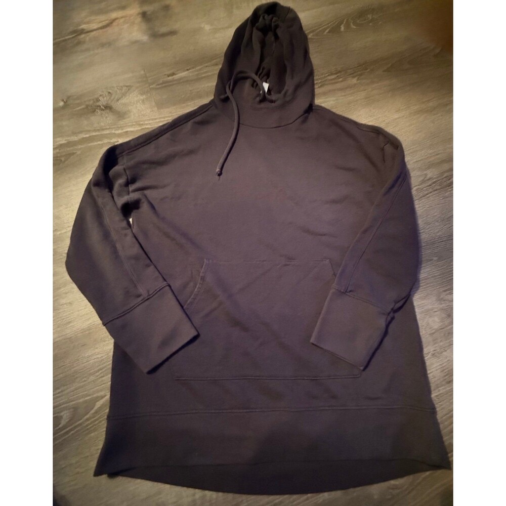 Fabletics charcoal black scuba neck women’s medium hoodie, front kangaroo pocket